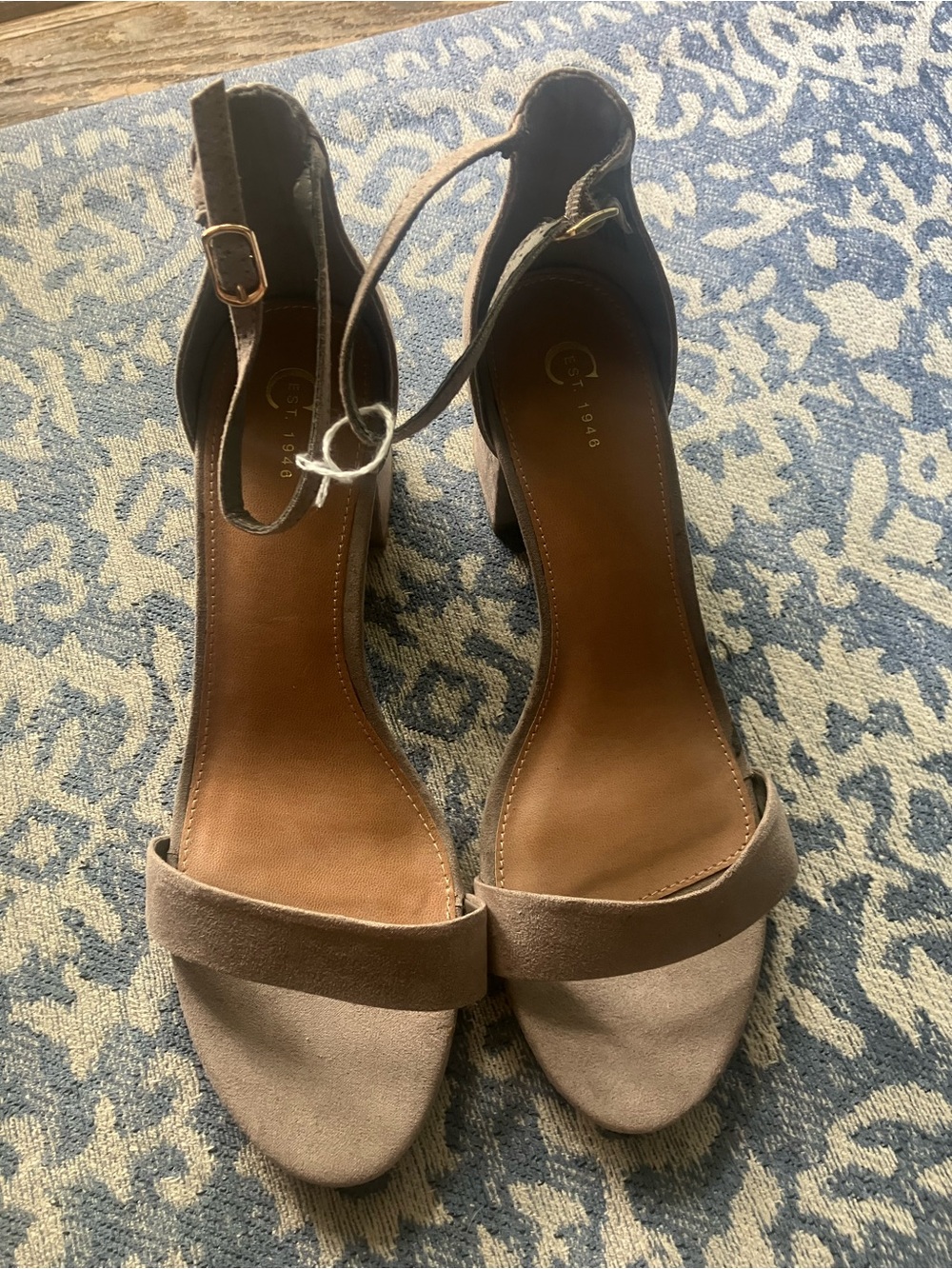 Ankle-Strap Open-Toe Heels in Taupe